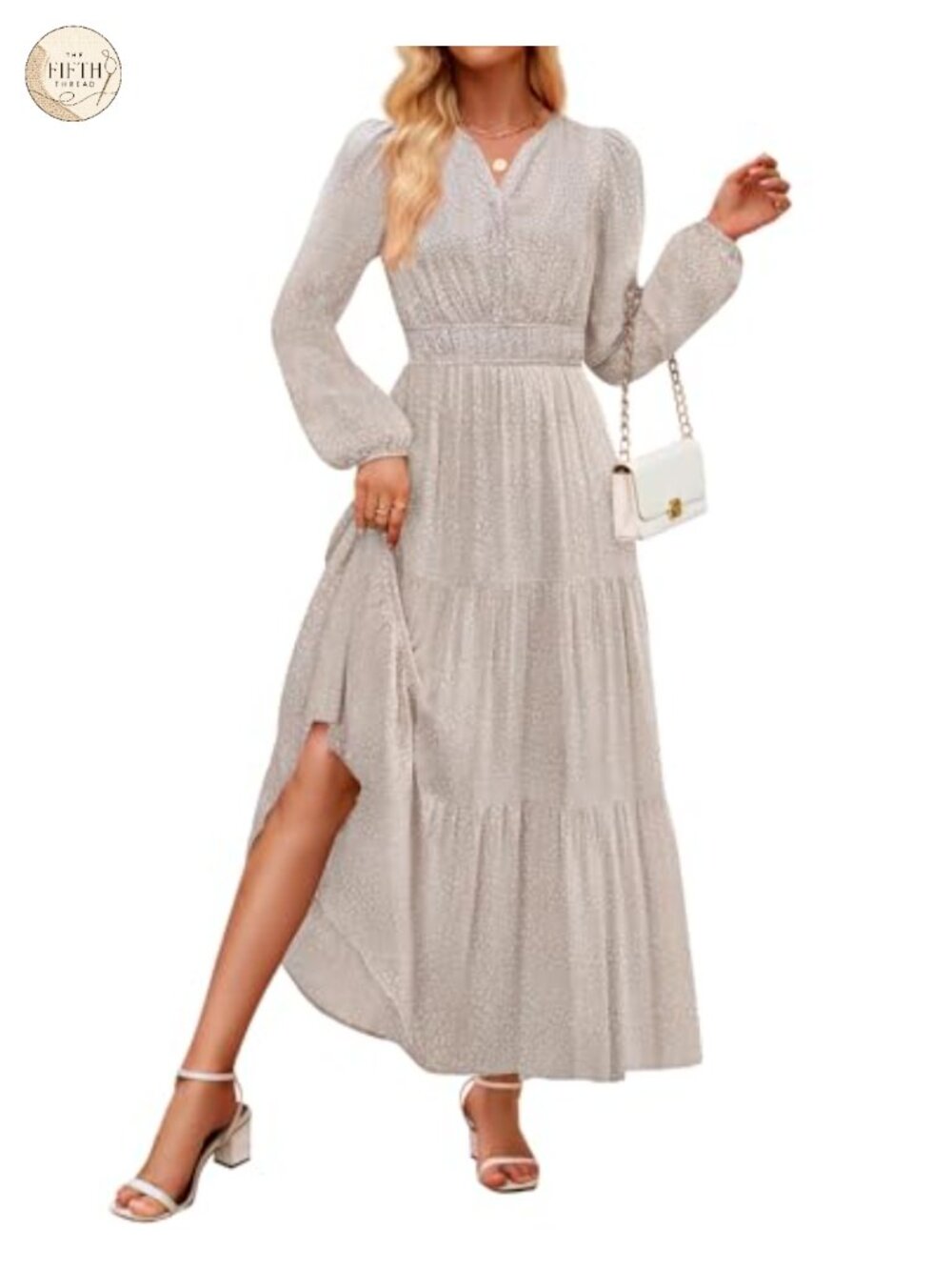 Women's Boho Floral Long Sleeve Maxi Dress V-Neck Elastic Waist Casual